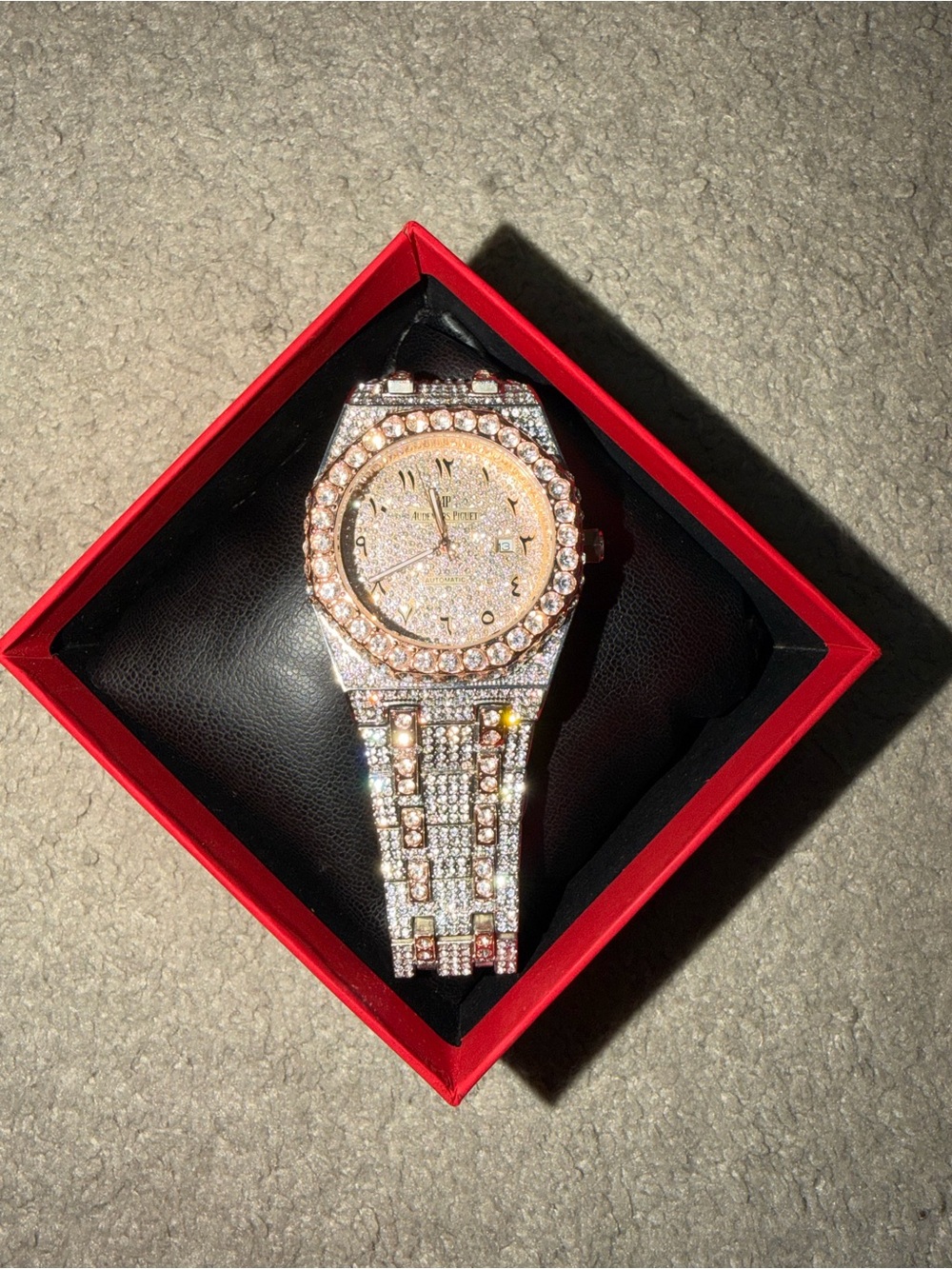 AP Elegant Royal Oak Arabic Dial Rose Gold Silver Lab Diamond Iced Out Watch